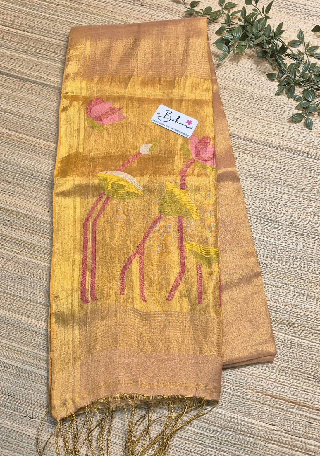 Springtime Serenity | Pastel Rose Gold Tissue Linen Saree with Paithani Motif