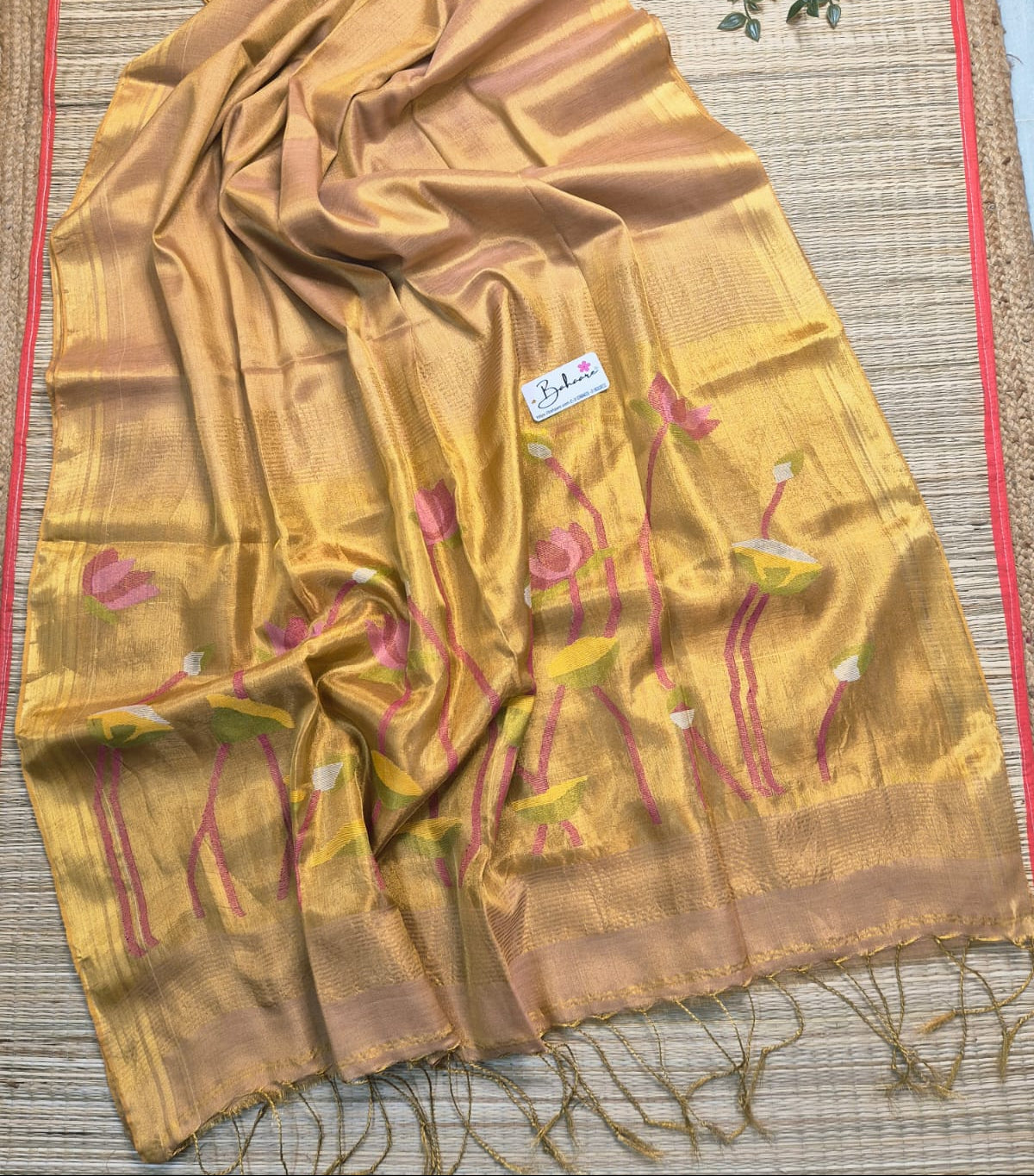 Springtime Serenity | Pastel Rose Gold Tissue Linen Saree with Paithani Motif