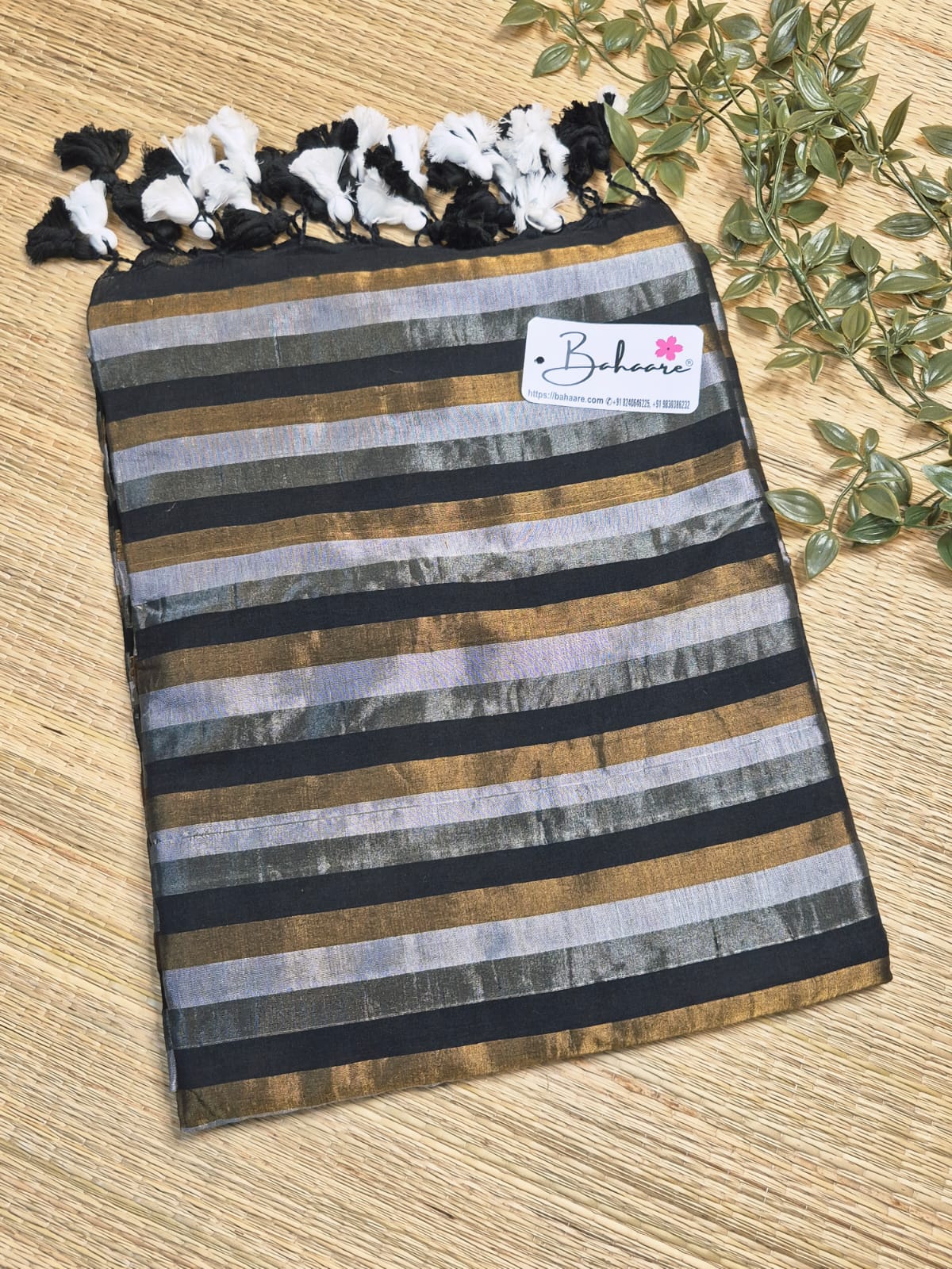 Afreen | Silver, Copper and Black Striped Tissue Silk Saree