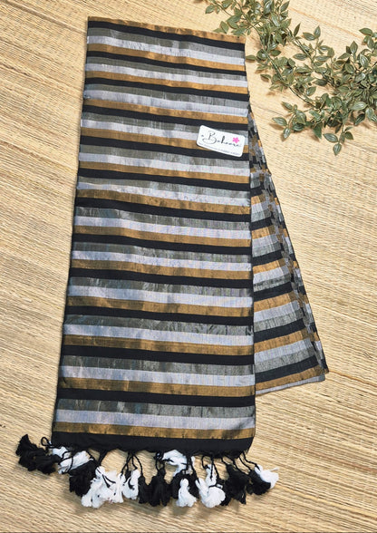 Afreen | Silver, Copper and Black Striped Tissue Silk Saree