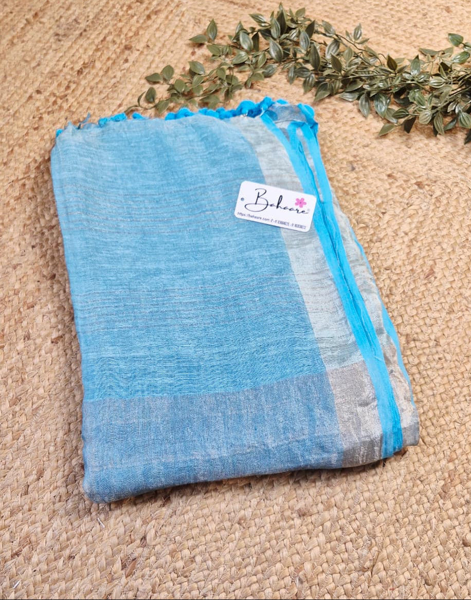 Woodland Whispers | Pastel Sky Blue Jayshree Linen Saree