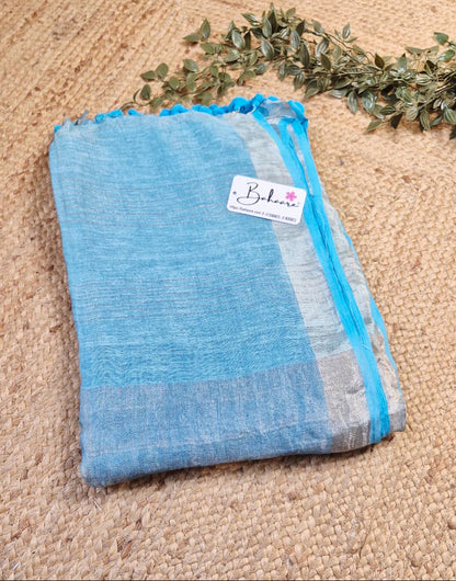 Woodland Whispers | Pastel Sky Blue Jayshree Linen Saree