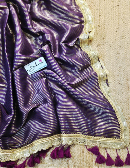 Noor | Royal Magenta Mul Mul Cotton Saree with Designer Golden Zari Lace