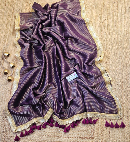 Noor | Royal Magenta Mul Mul Cotton Saree with Designer Golden Zari Lace