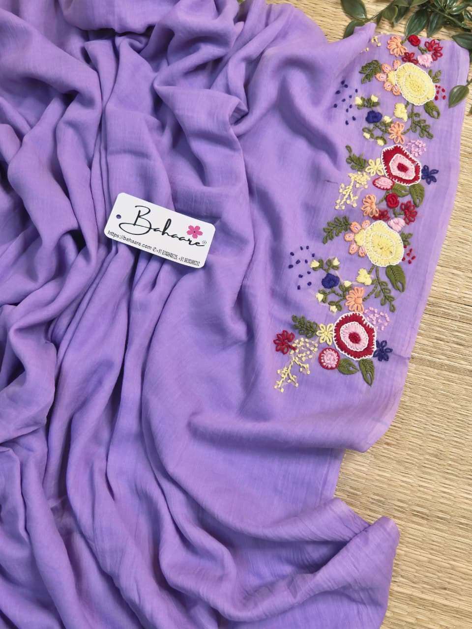 Mohini | Lavender Dream Mul Mul Cotton Saree with Handcrafted Bullion Stich on Front Top Part