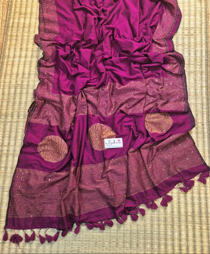 Cotton Galleria | Royal Magenta Acrylic Cotton Saree with Sequence Pallu