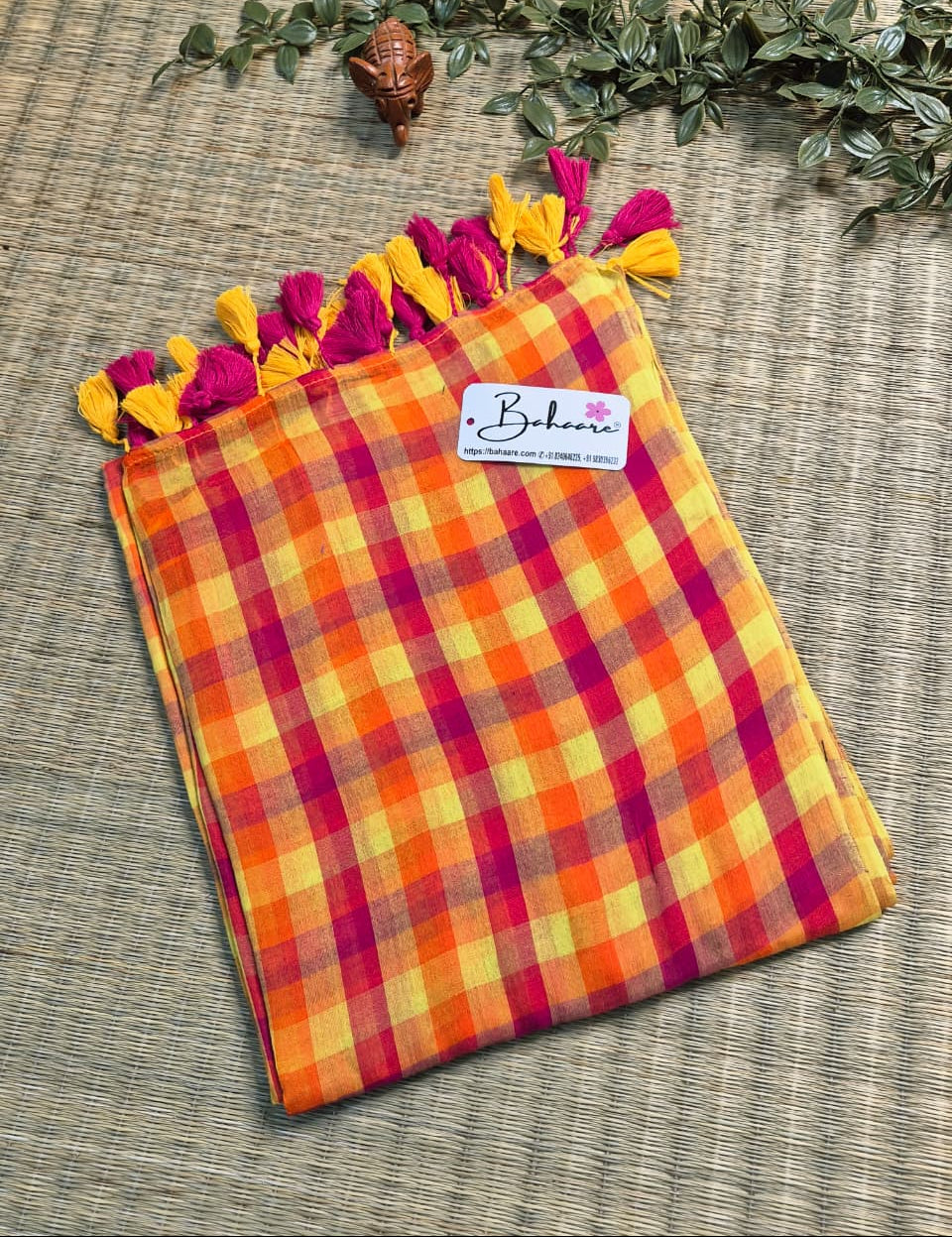 Mohini | Yellow Multicoloured Check Mul Mul Cotton Saree