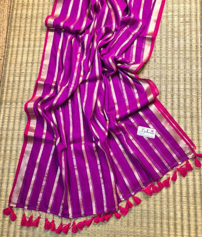 Noor | Purple Dual Tone Mul Mul Cotton Saree with Zari Lines