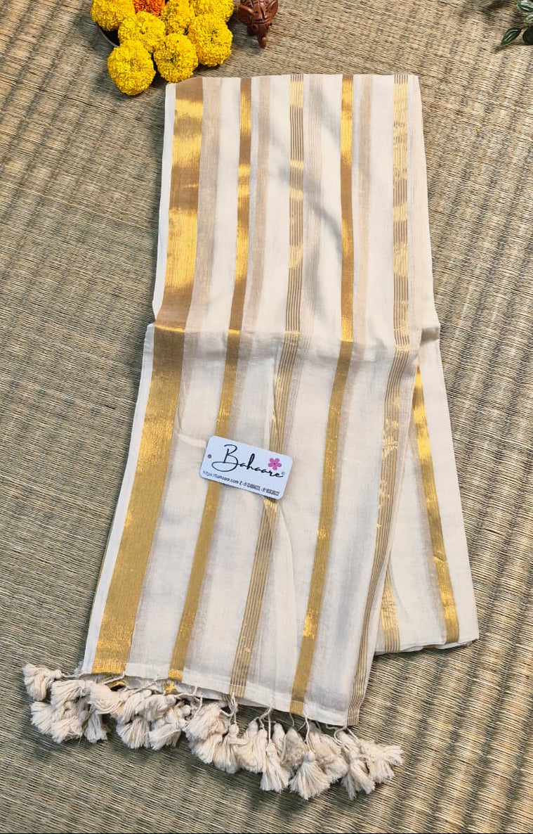 Noor | Classic South Indian Mul Mul Cotton Saree with Zari Lines