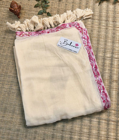 Mohini | Ivory Grace Mul Mul Cotton Saree with Designer Lace