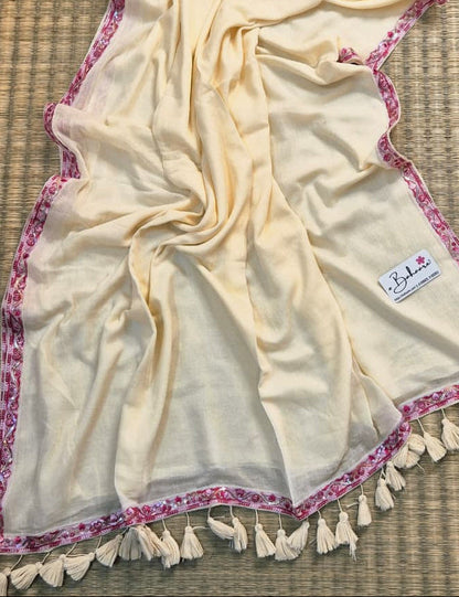 Mohini | Ivory Grace Mul Mul Cotton Saree with Designer Lace
