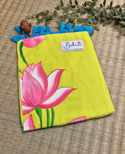 Lotus Luminance | Neon Mul Mul Cotton Saree