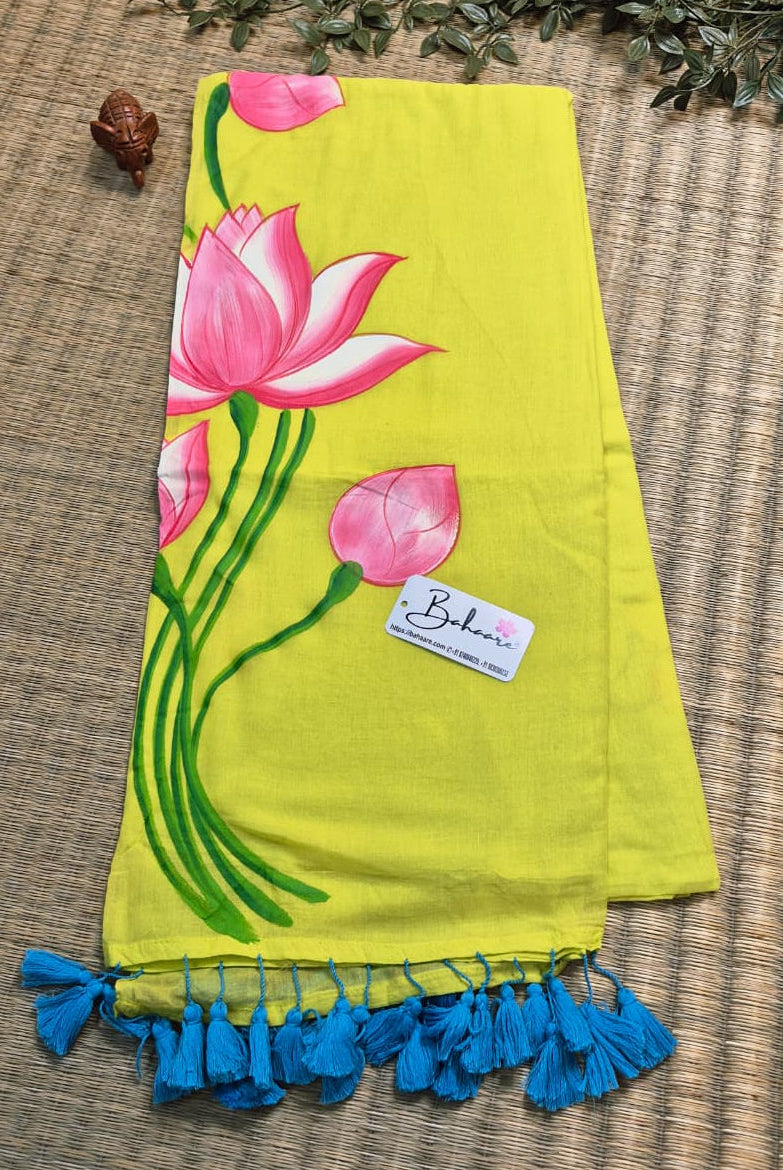 Lotus Luminance | Neon Mul Mul Cotton Saree