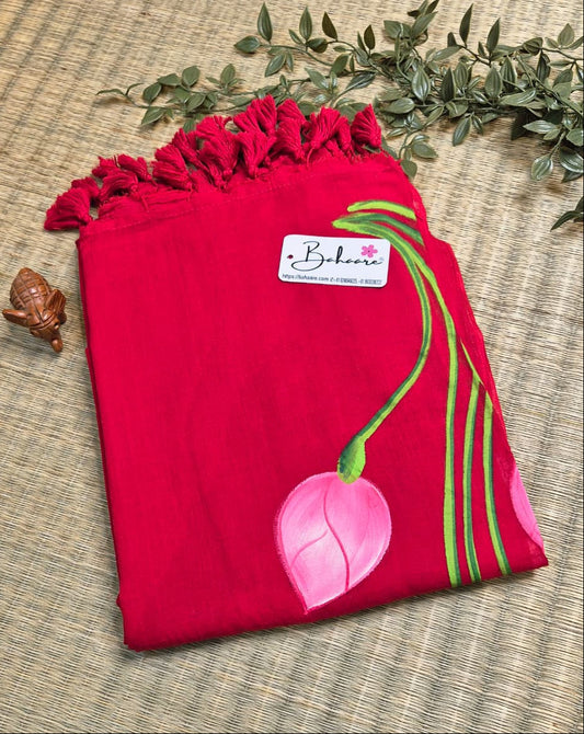 Lotus Luminance | Red Mul Mul Cotton Saree