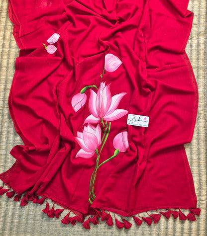 Lotus Luminance | Red Mul Mul Cotton Saree