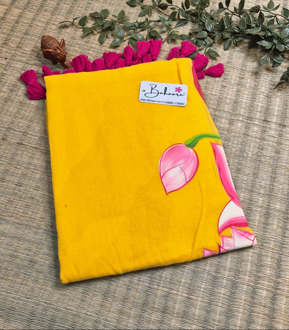 Lotus Luminance | Yellow Mul Mul Cotton Saree