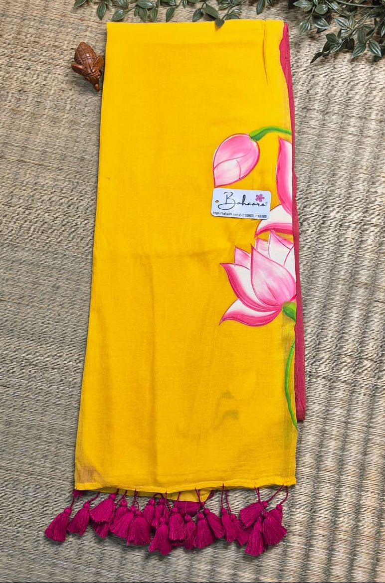 Lotus Luminance | Yellow Mul Mul Cotton Saree