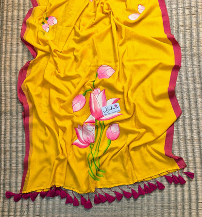 Lotus Luminance | Yellow Mul Mul Cotton Saree