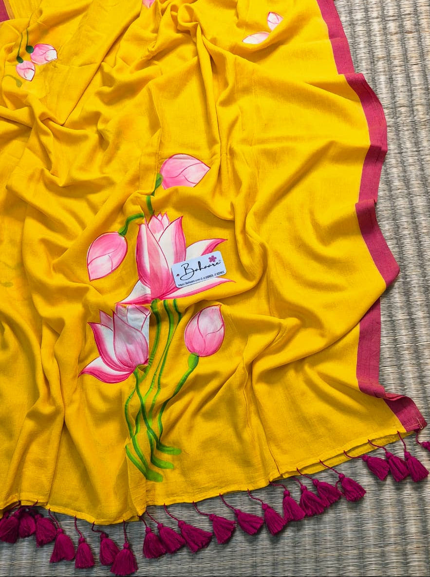 Lotus Luminance | Yellow Mul Mul Cotton Saree