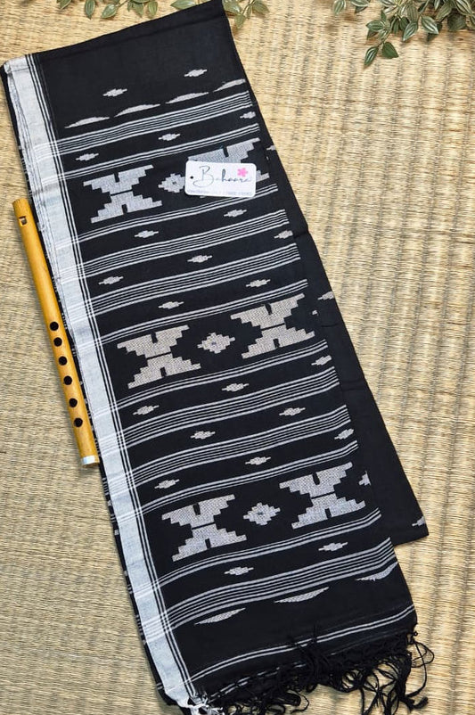 Cotton Galleria | Ebony Black Premium Cotton Jamdani Saree