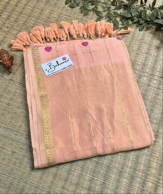 Cotton Galleria | Peach Hand Woven Premium Cotton Saree with Floral Buti