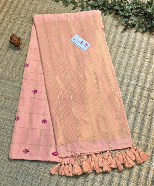 Cotton Galleria | Peach Hand Woven Premium Cotton Saree with Floral Buti