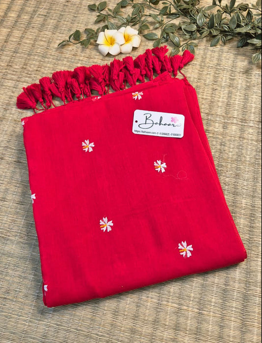 Parijat | Red Mul Mul Cotton Saree