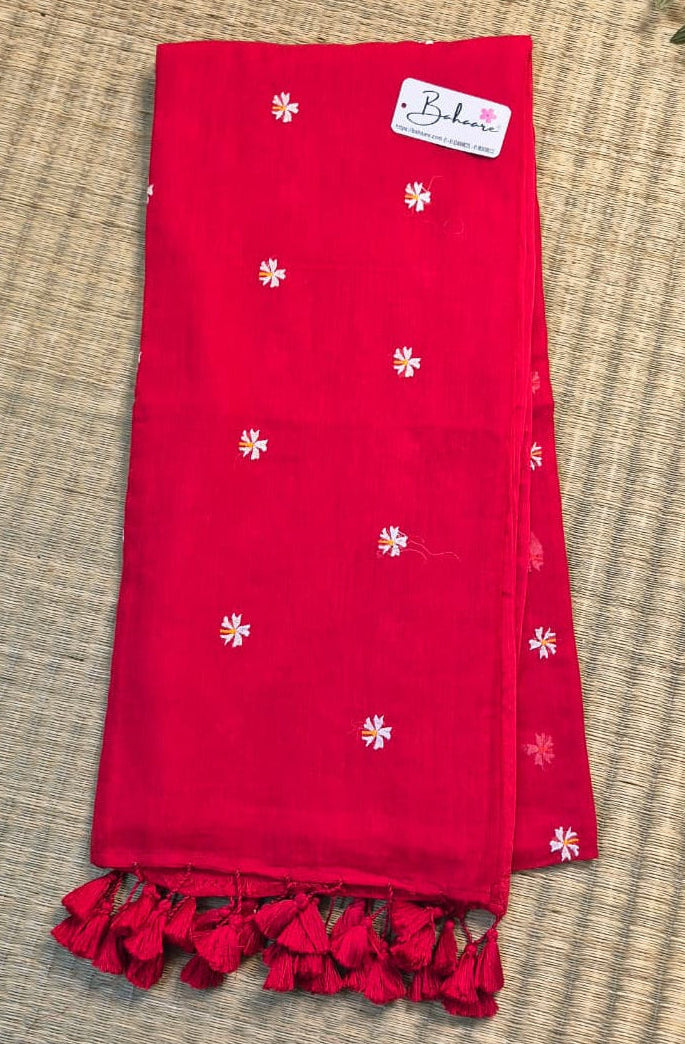 Parijat | Red Mul Mul Cotton Saree