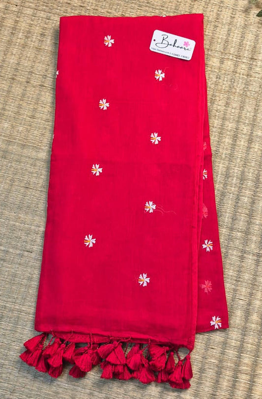 Parijat | Red Mul Mul Cotton Saree