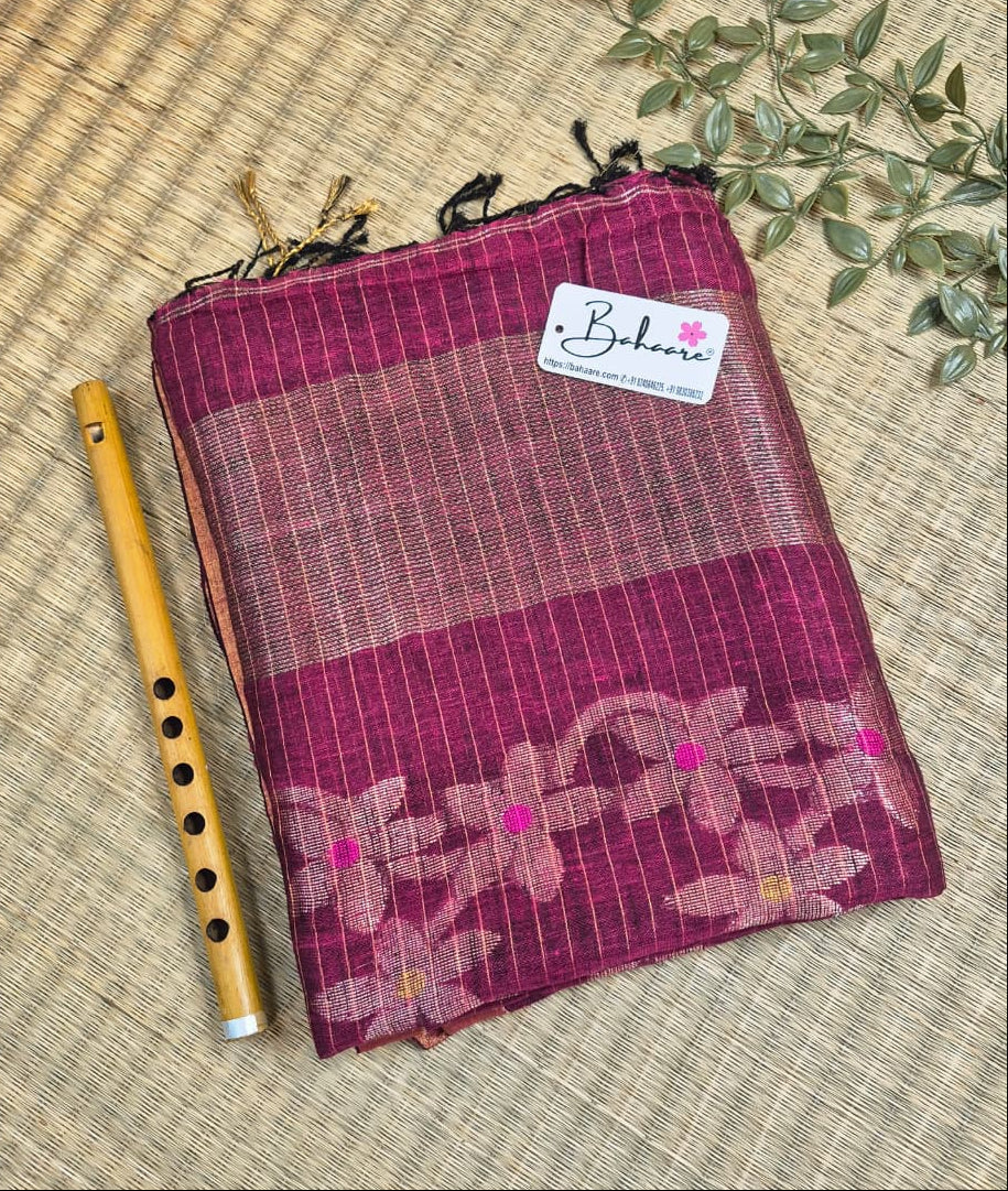Woodland Whispers | Magenta Premium Linen Saree