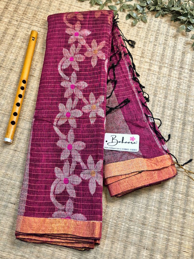 Woodland Whispers | Magenta Premium Linen Saree