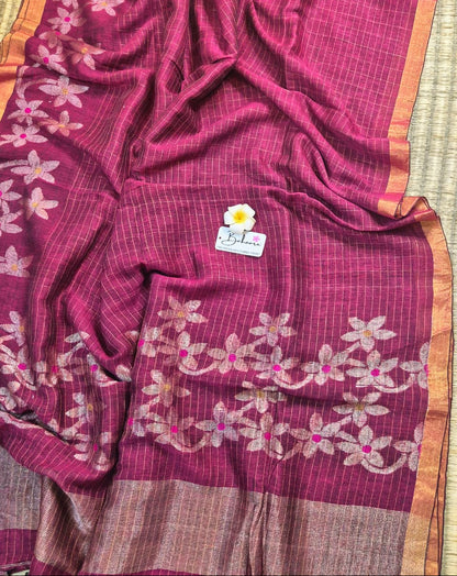 Woodland Whispers | Magenta Premium Linen Saree