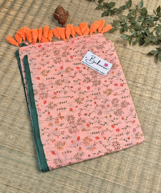 Polka Passion | Dark Peach Mul Mul Cotton Saree with Golden Polka Dots