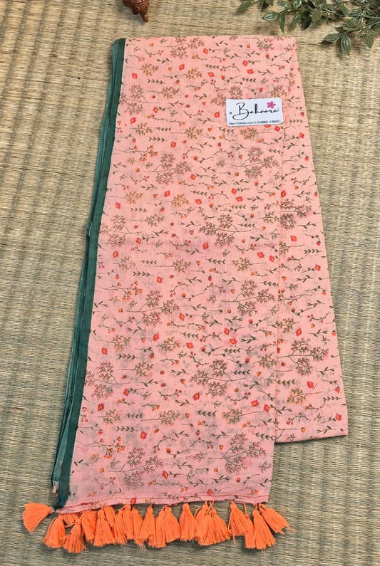 Polka Passion | Dark Peach Mul Mul Cotton Saree with Golden Polka Dots