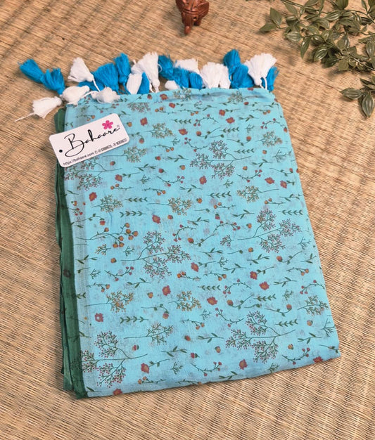 Polka Passion | Light Sky Mul Mul Cotton Saree