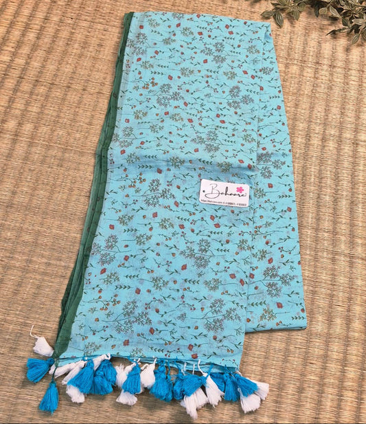 Polka Passion | Light Sky Mul Mul Cotton Saree
