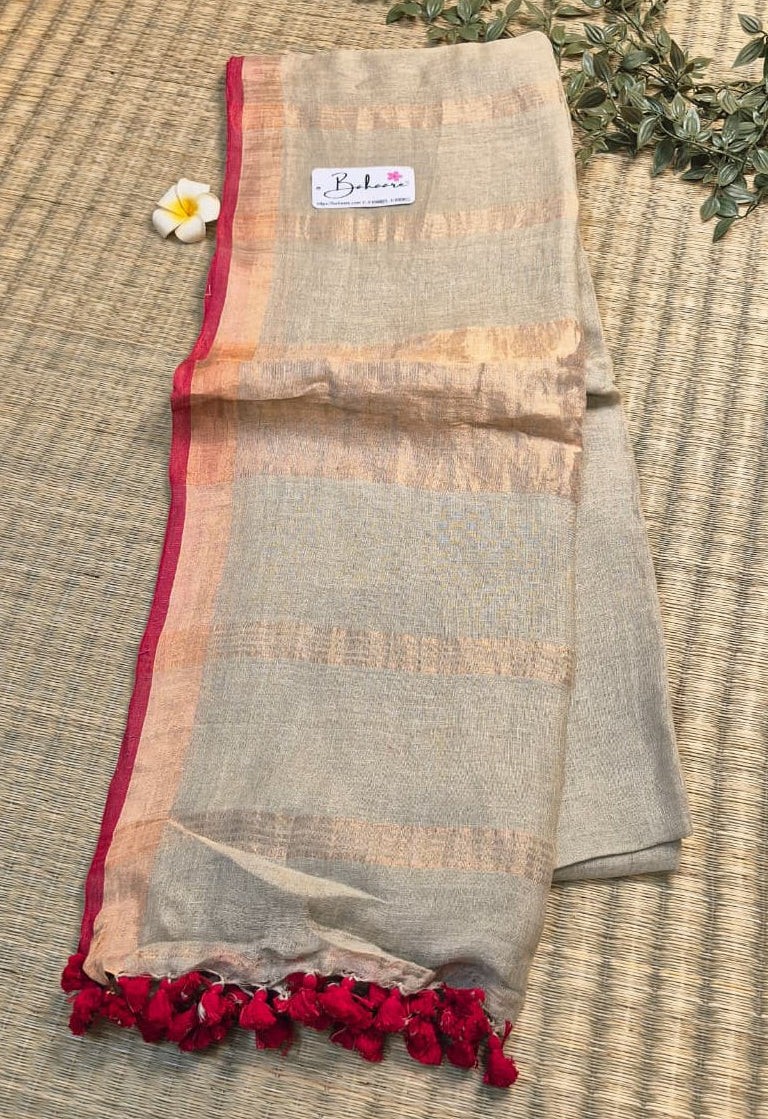 Woodland Whispers | Olive Beige Jayshree Linen Saree