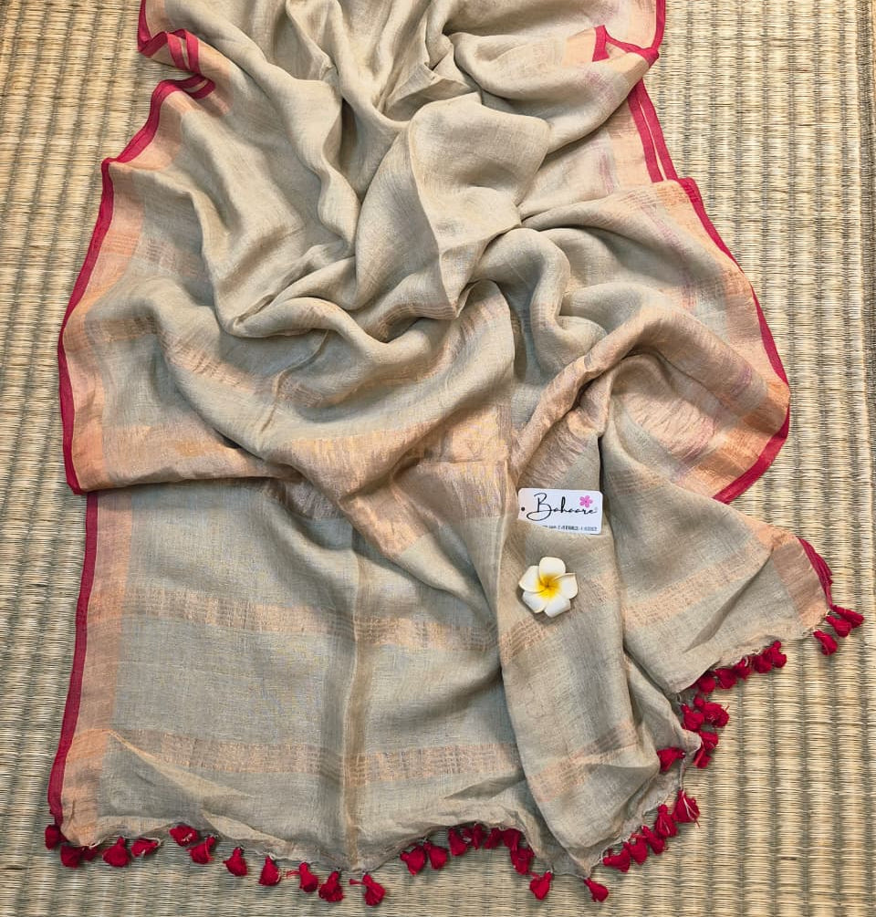 Woodland Whispers | Olive Beige Jayshree Linen Saree