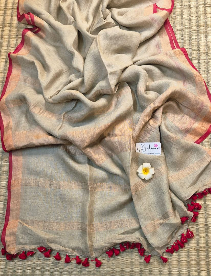 Woodland Whispers | Olive Beige Jayshree Linen Saree