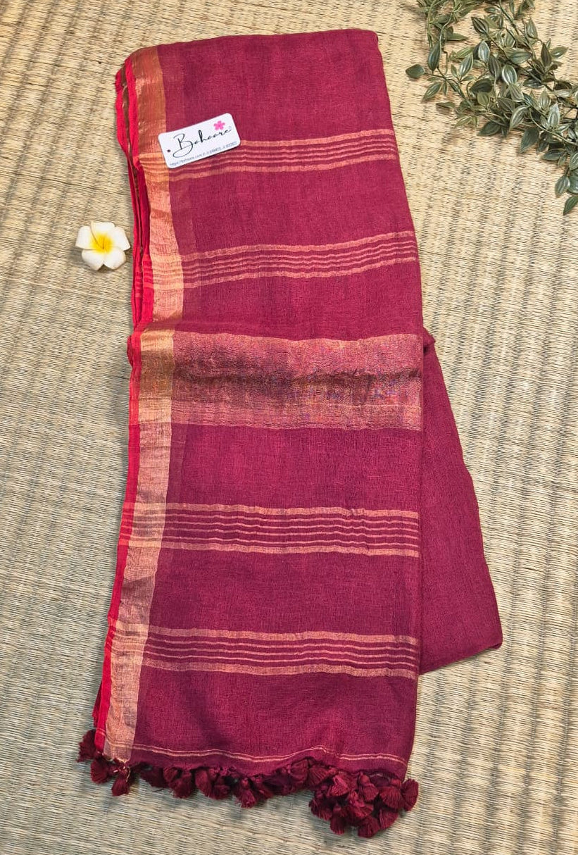 Woodland Whispers | Rich Wine Maroon Jayshree Linen Saree