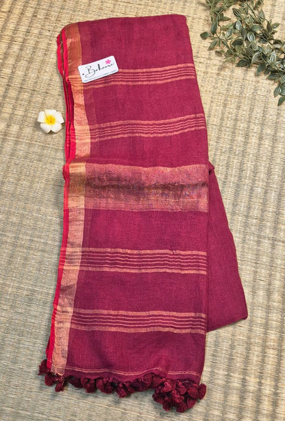 Woodland Whispers | Rich Wine Maroon Jayshree Linen Saree