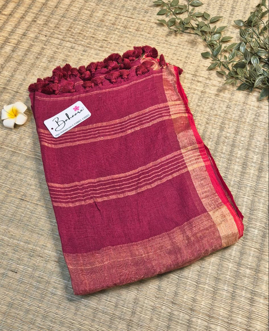 Woodland Whispers | Rich Wine Maroon Jayshree Linen Saree