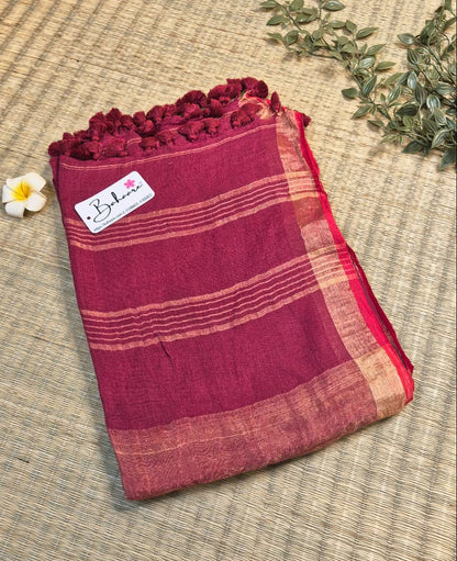 Woodland Whispers | Rich Wine Maroon Jayshree Linen Saree