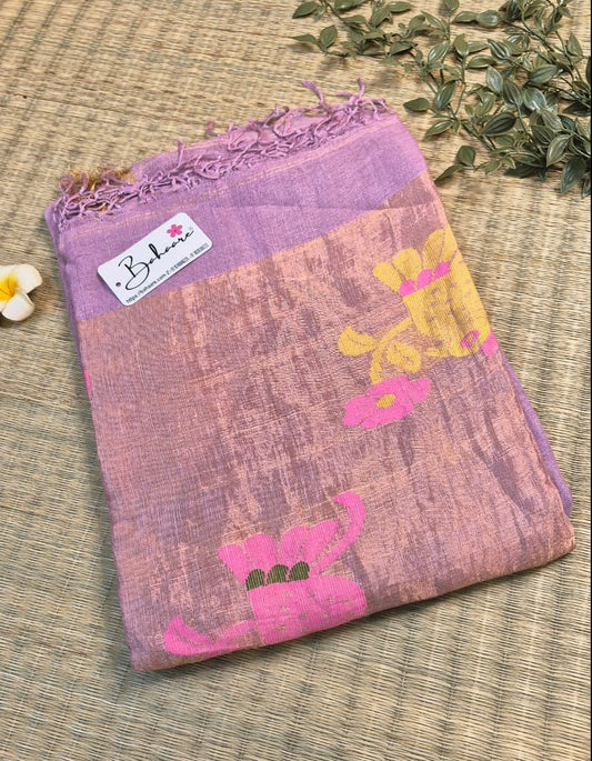 Woodland Whispers | Lavender Jayshree Linen Saree with Paithani Motif