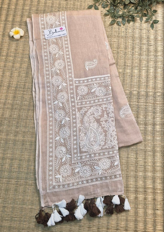 Mohini | Coffee Beige Mul Mul Cotton Saree with Chikankari Embroidery