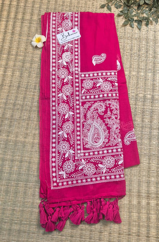 Mohini | Meher Rani Pink Mul Mul Cotton Saree with Chikankari Embroidery
