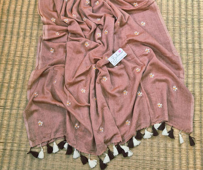 Parijat | Sandal Wood Mul Mul Cotton Saree