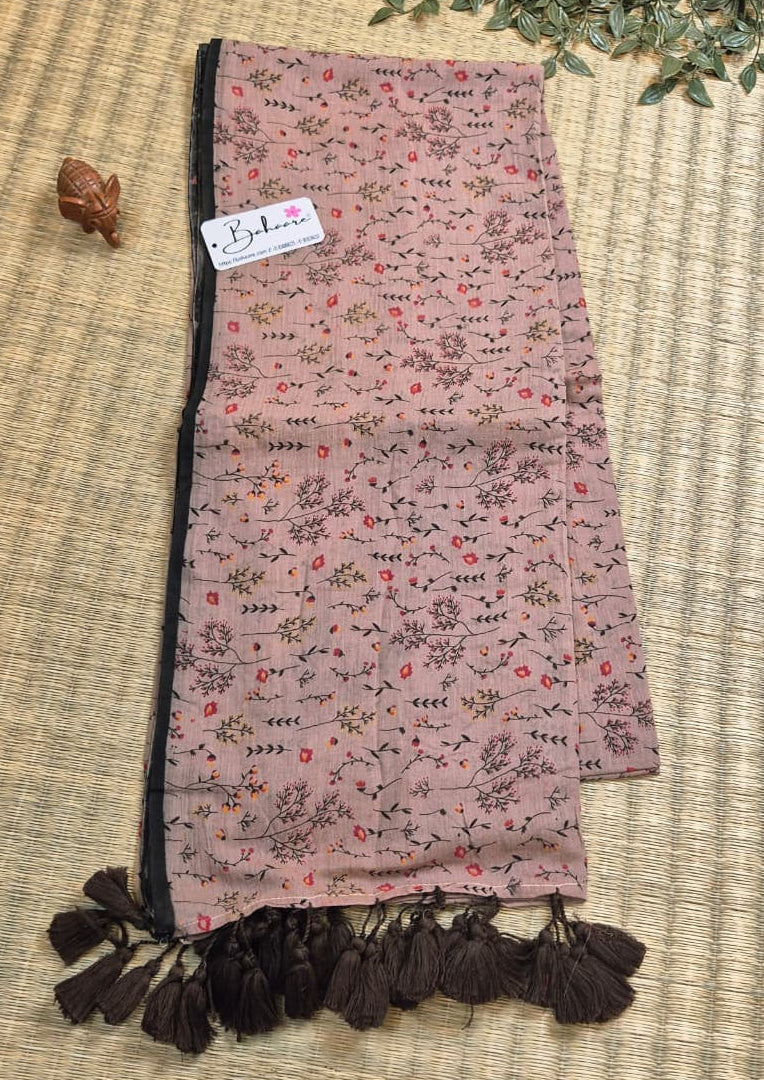 Polka Passion | Light Brown Mul Mul Cotton Saree