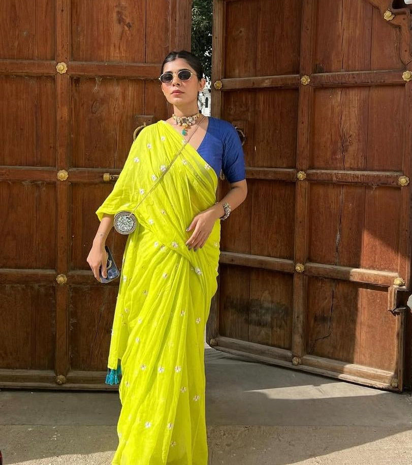 Parijat | Neon Mul Mul Cotton Saree