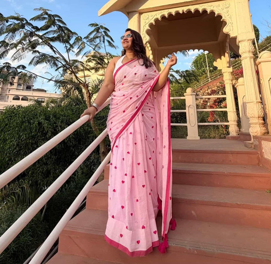 Dil | Soft Pink Mul Mul Cotton Saree with Border